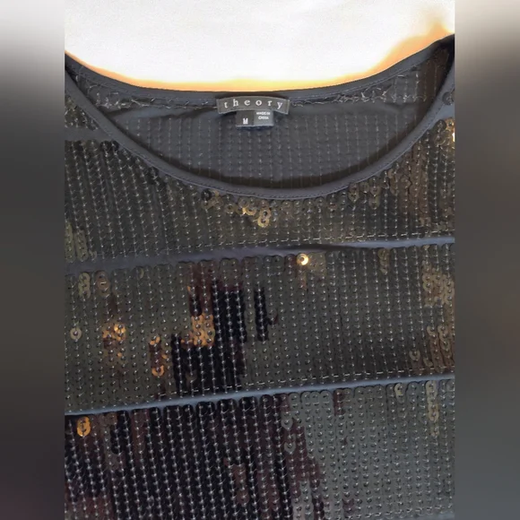 Theory Black Sequin 3/4 Length Long Sleeve Shift Dress Medium Like New - Picture 4 of 10